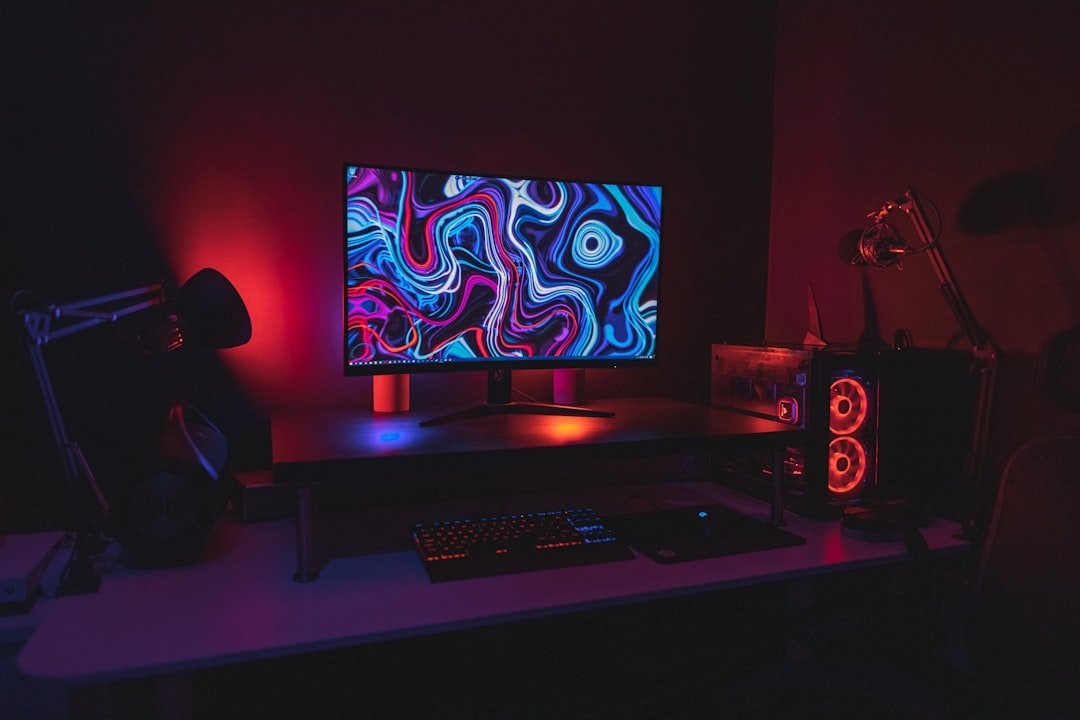 Computer monitor and keyboard set up for gaming and streaming